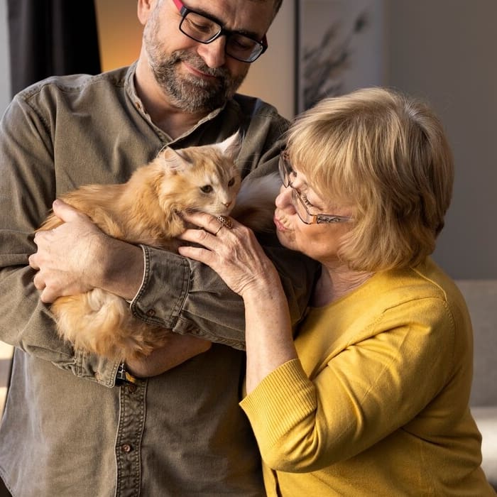 Elderly people with cat pet